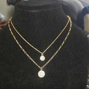 J. Crew Gold Double Layer Crystal Disc Necklace